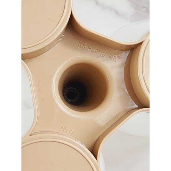 Tupperware Condiment Snack Caddy #757-3 Almond Base 6 3/4" Made in USA Vintage - Picture 9 of 14